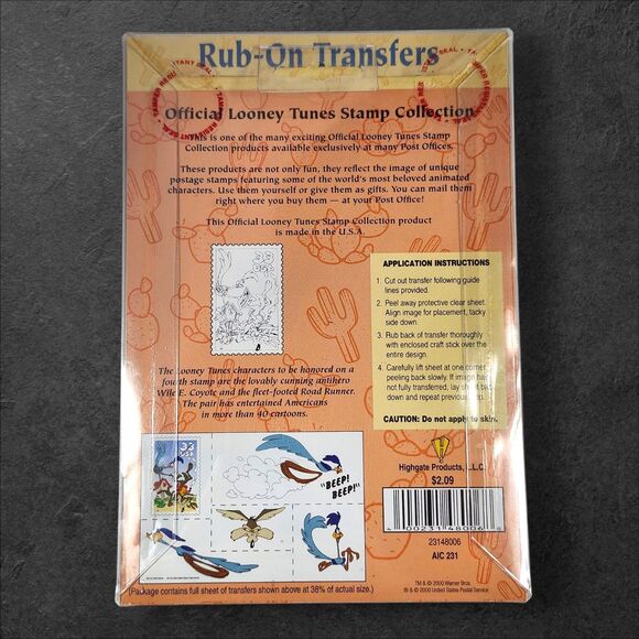 Vintage 2000 USPS Looney Tunes Rub‑On Transfers Wile E. Coyote & Roadrunner NOS - Picture 2 of 3